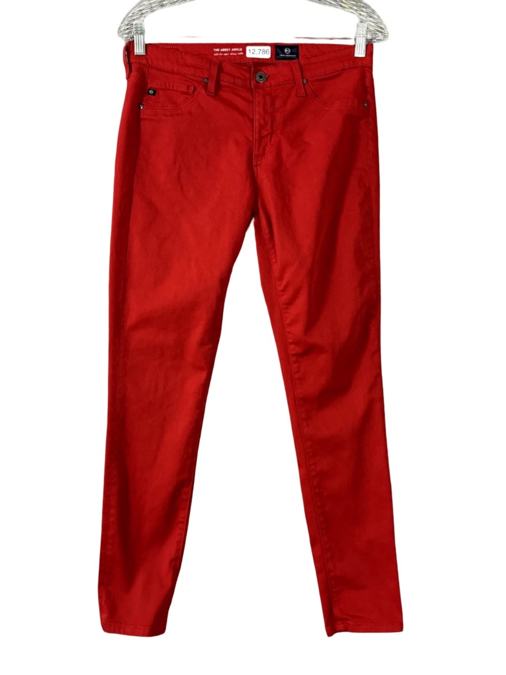 AG Adriano Goldschmied Vibrant Red The Abbey Ankle Mid-Rise Super Skinny Jean